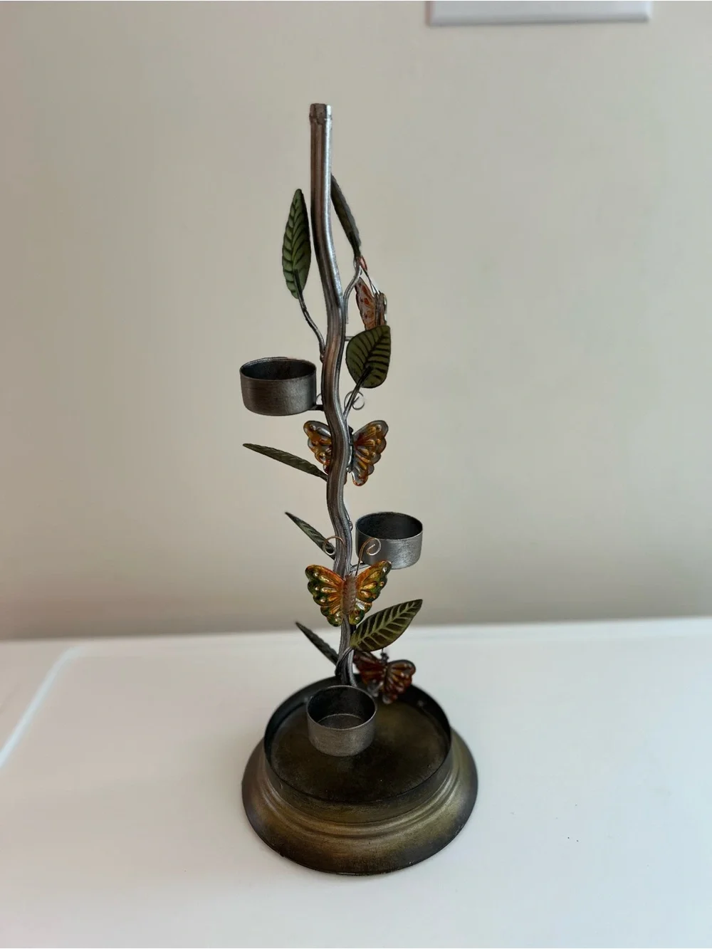 Butterfly Leaf Tealight Holder CandleWith Glass Hurricane - Bronze Finish